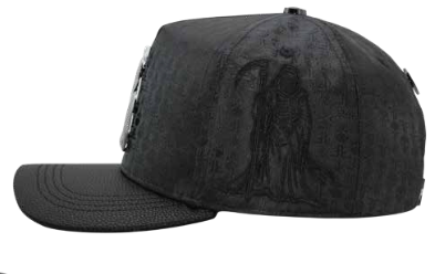 ZU-CAP-FT175 - Black Santa Muerte snapback cap - front view