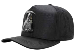 ZU-CAP-FT175 - Black Santa Muerte snapback cap - front view