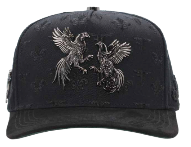 ZU-CAP-FT180NEG - El Gallero fighting roosters metal plate snapback cap - black - front view