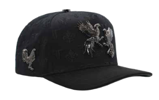 ZU-CAP-FT180NEG - El Gallero fighting roosters metal plate snapback cap - black - front view