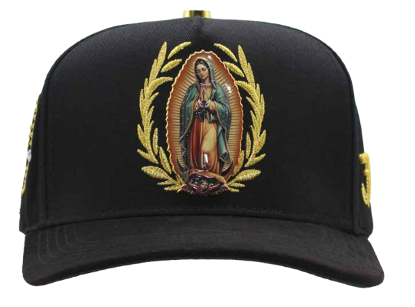 ZU-CAP-FT185BLK - Virgen de Guadalupe rosary snapback cap - black - front view