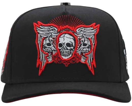 ZU-CAP-FT188 - Black winged skull rose snapback cap - front view zu-cap-ft198-03-side2