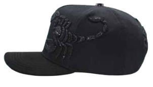 ZU-CAP-FT196 - Black spider scorpion rhinestone snapback cap - front view