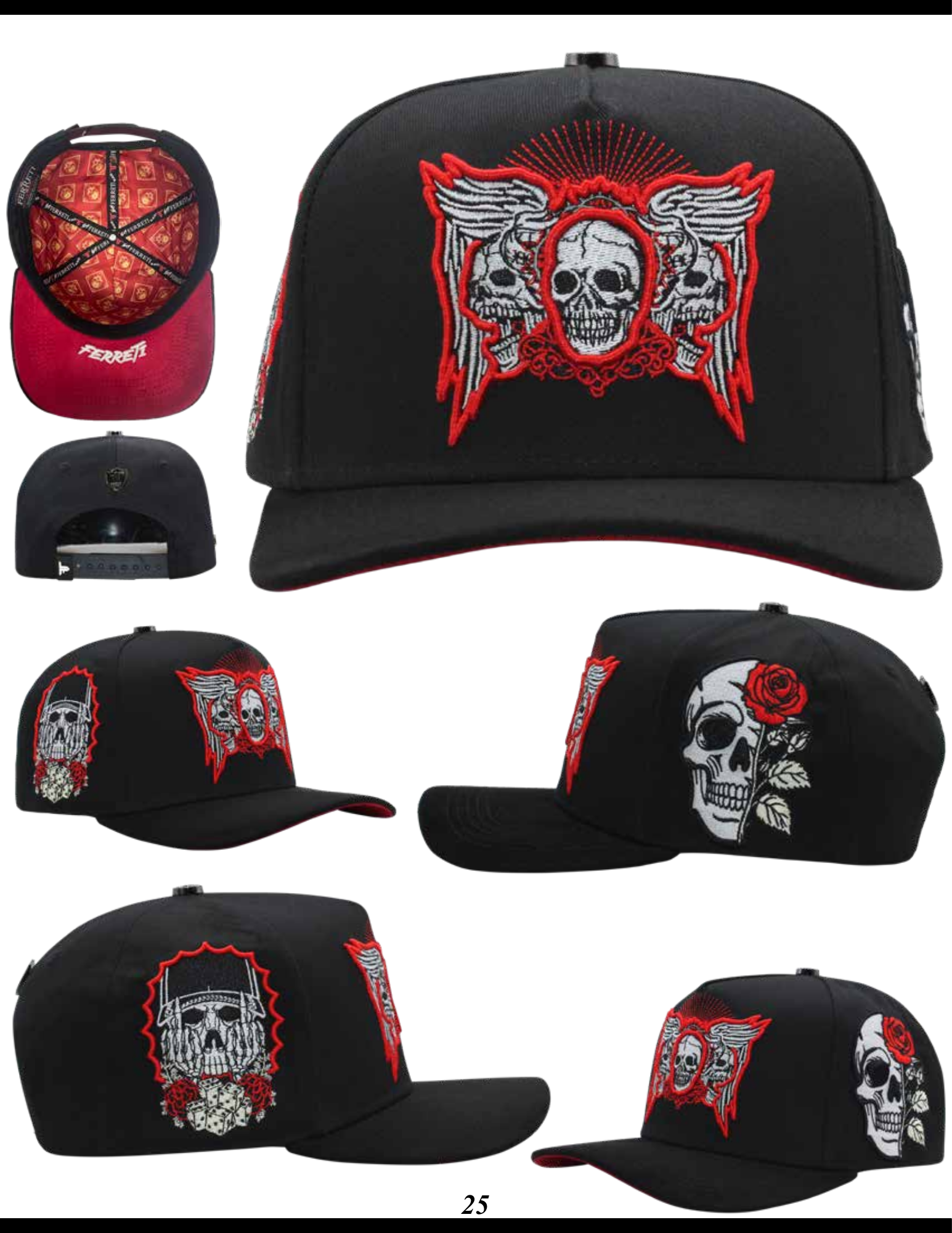 ZU-CAP-FT188 - Black winged skull rose snapback cap - front view zu-cap-ft198-03-side2