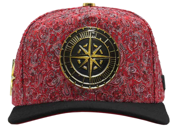 ZU-CAP-FT202 - Burgundy paisley compass star snapback cap - front view
