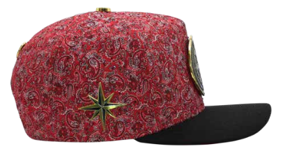ZU-CAP-FT202 - Burgundy paisley compass star snapback cap - front view