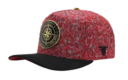 ZU-CAP-FT202 - Burgundy paisley compass star snapback cap - front view