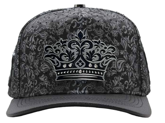 ZU-CAP-FT203 - Black crown cross rhinestone snapback cap - front view