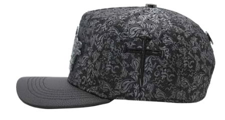 ZU-CAP-FT203 - Black crown cross rhinestone snapback cap - front view