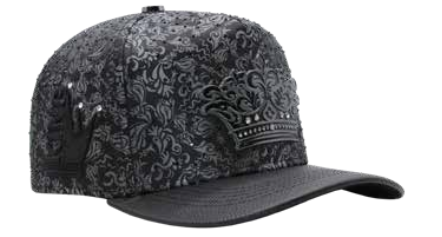 ZU-CAP-FT203 - Black crown cross rhinestone snapback cap - front view